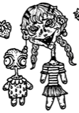 Connected braid and small creature composition, a drawing by twikoi