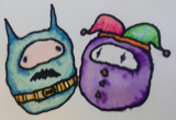 Horned and jester companions, a drawing by twikoi