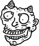 Middle left grinning horn face, a drawing by twikoi