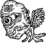 Upper right winged head, a drawing by twikoi