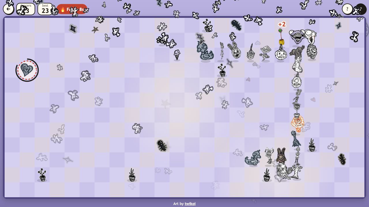 Conga Creeps: a long winding conga line on a purple floor during conga fever