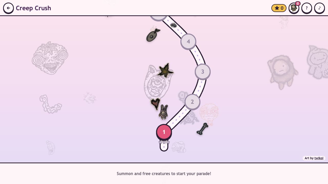 Creep Crush: the winding level map from level 1 upward