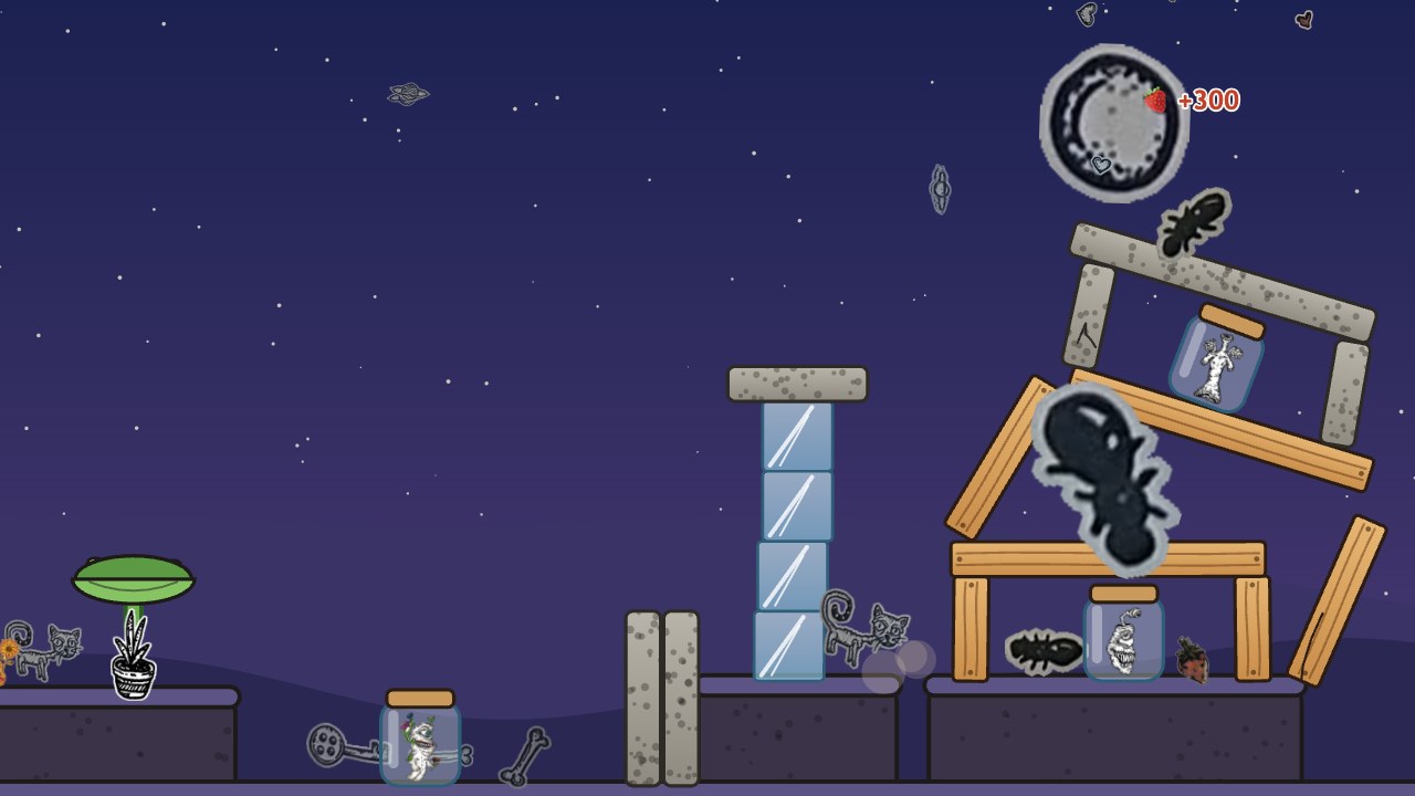 Creep Fling: the big ink ant's tower toppling in the last level of the Bone Moon world