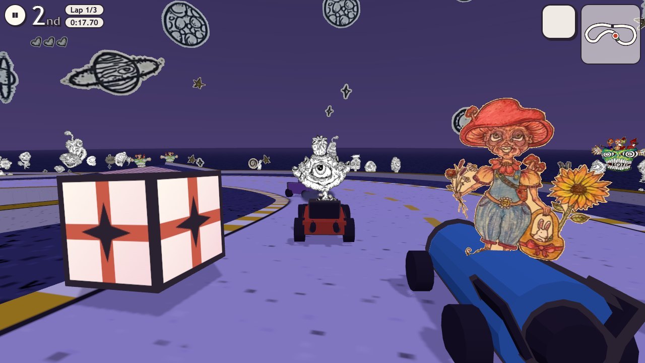 Creep Kart: racing up the night road of Starry Ramp under her planets and stars
