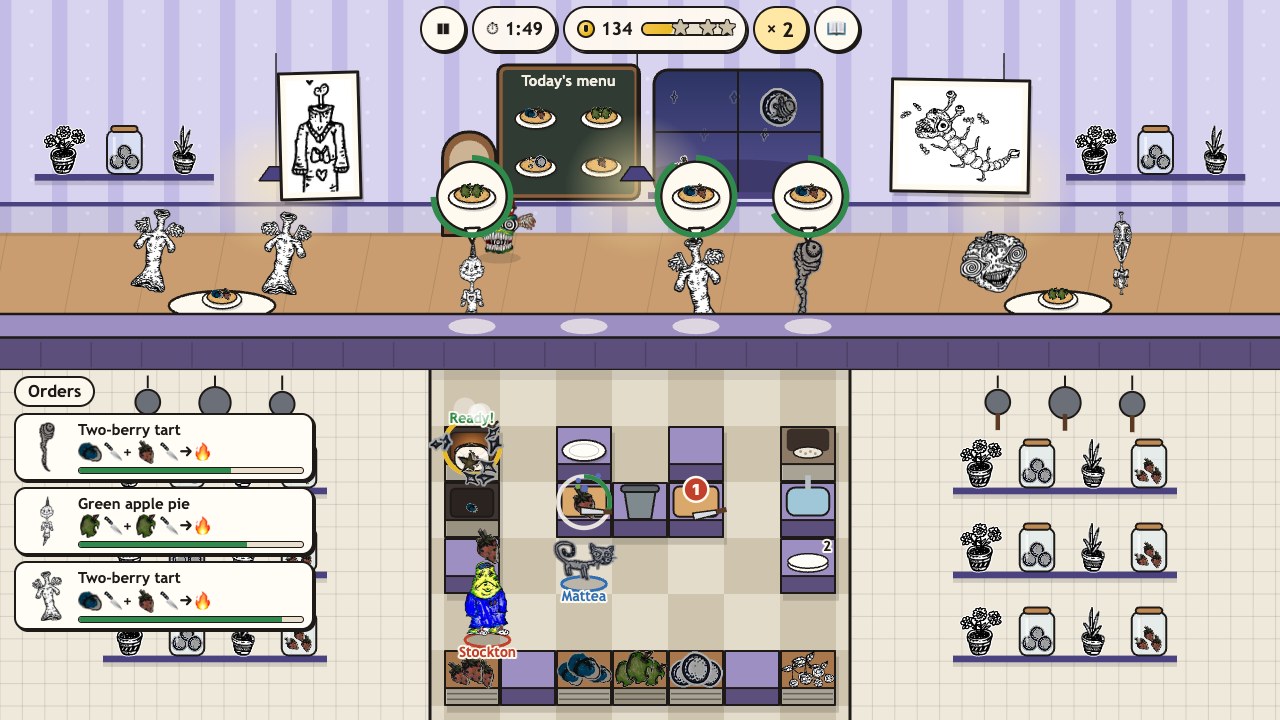 Creep Kitchen: two cooks named Stockton and Mattea baking tarts together in the Midnight Bakery
