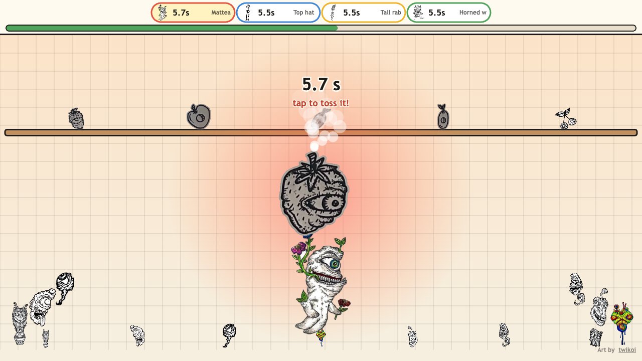 Creep Party: the Hot Strawberry mini-game, her watching strawberry shaking in a creature's hands