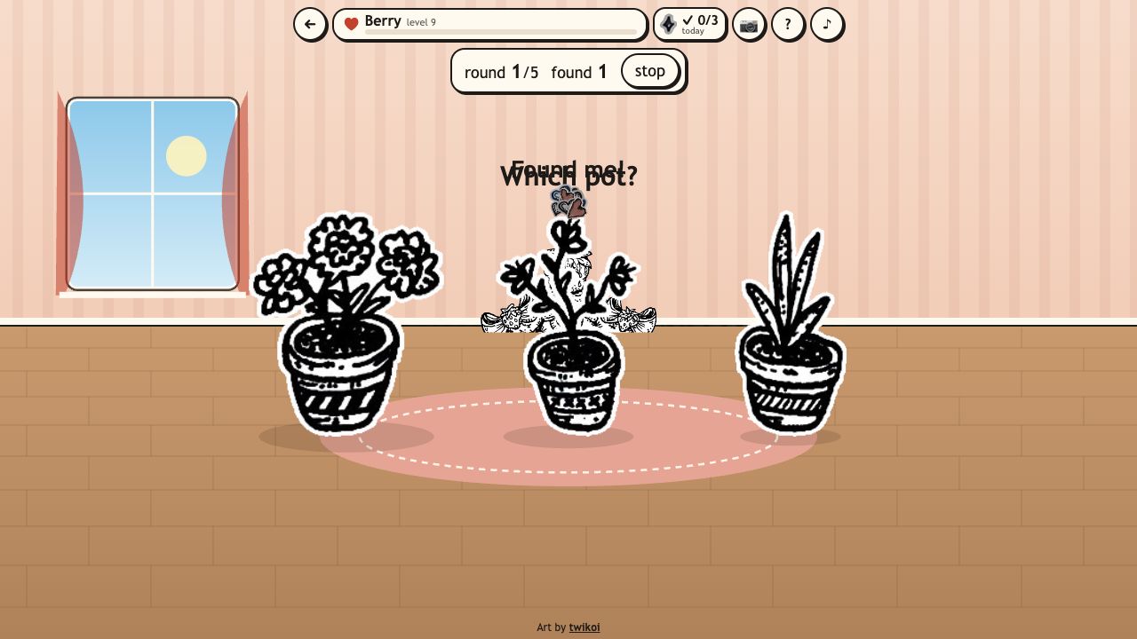 Creep Pet: hide and seek with three of twikoi's striped flower pots