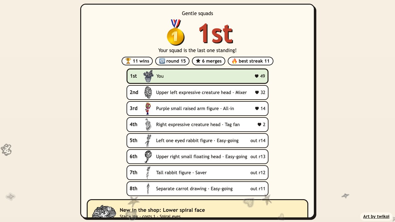 Creep Squad: the end of a run with the place, the final ladder of 8 squads, a new creature for the shop and the creatures of your squad