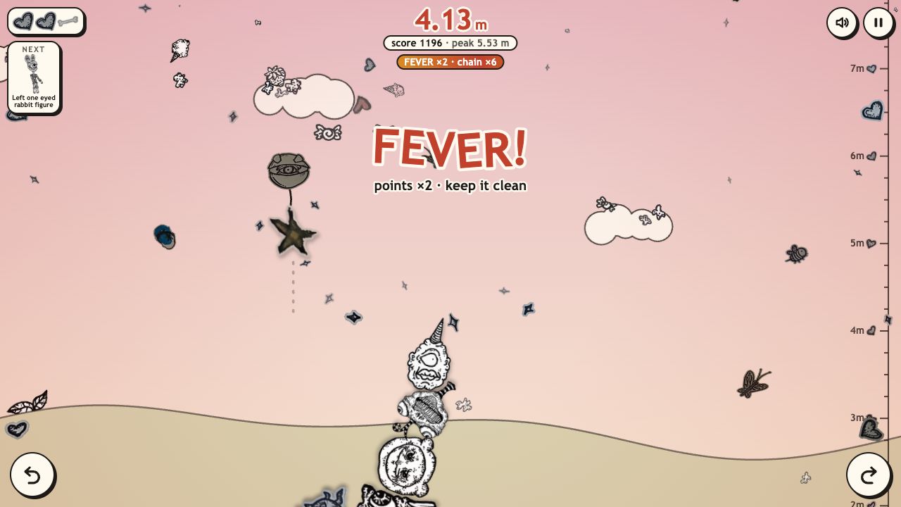Creep Stack: the word FEVER over the tower and a freeze star waiting to drop