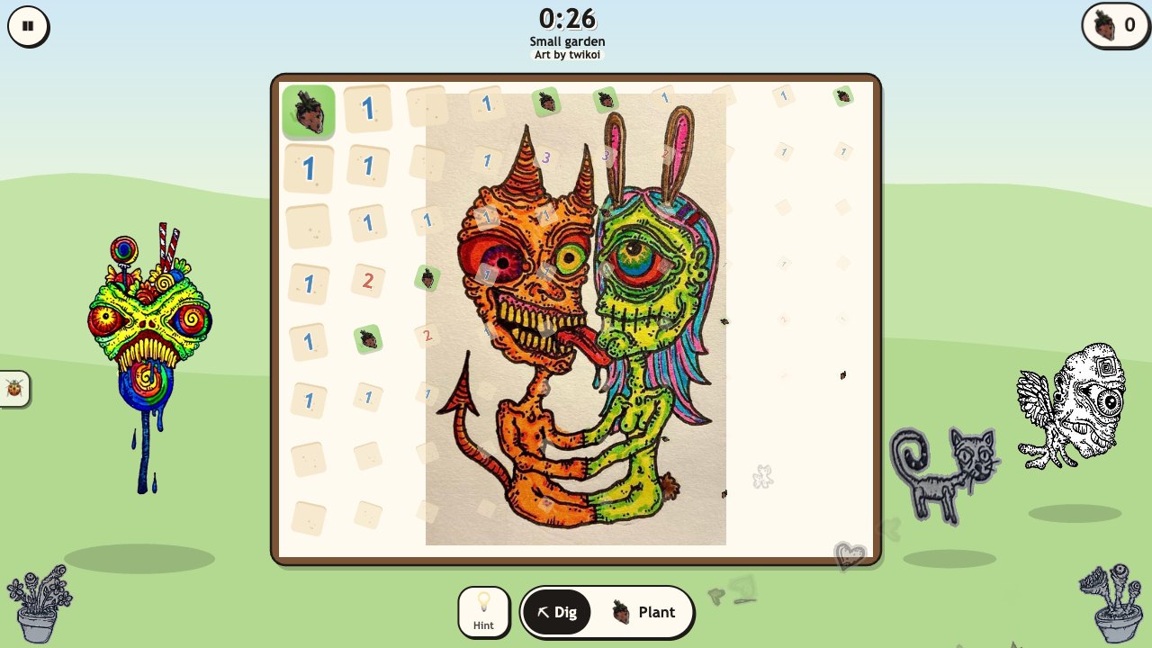Creep Sweeper: the garden peeling away tile by tile to reveal one of her pictures underneath