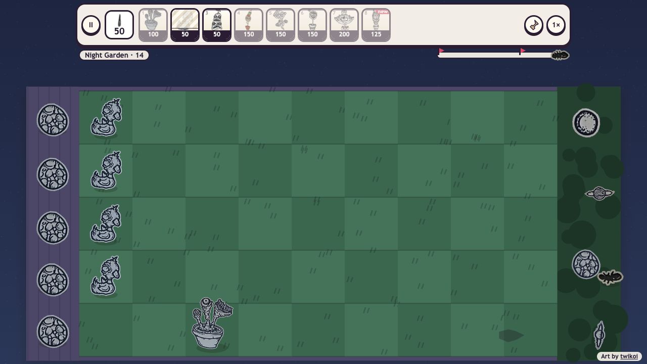 Garden Defense: the night garden with more defenders and bugs marching in