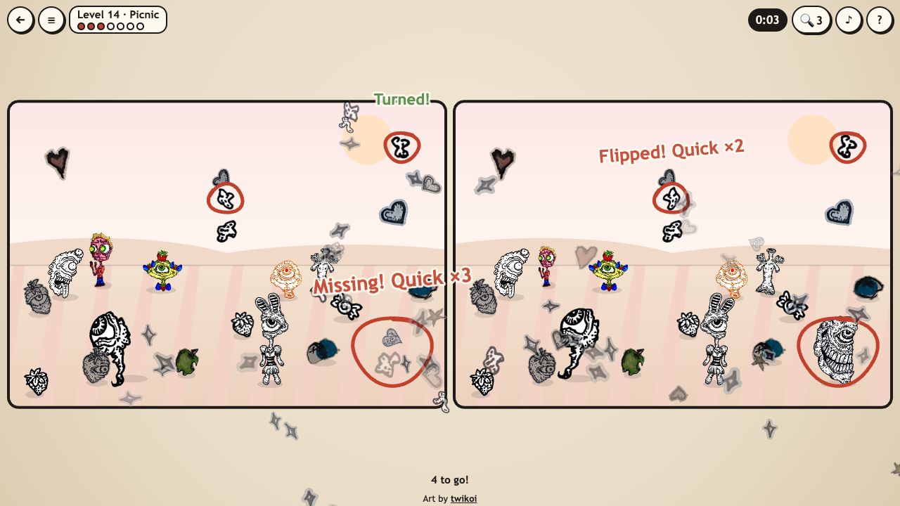 Spot the Difference: two pink picnic scenes with one difference circled