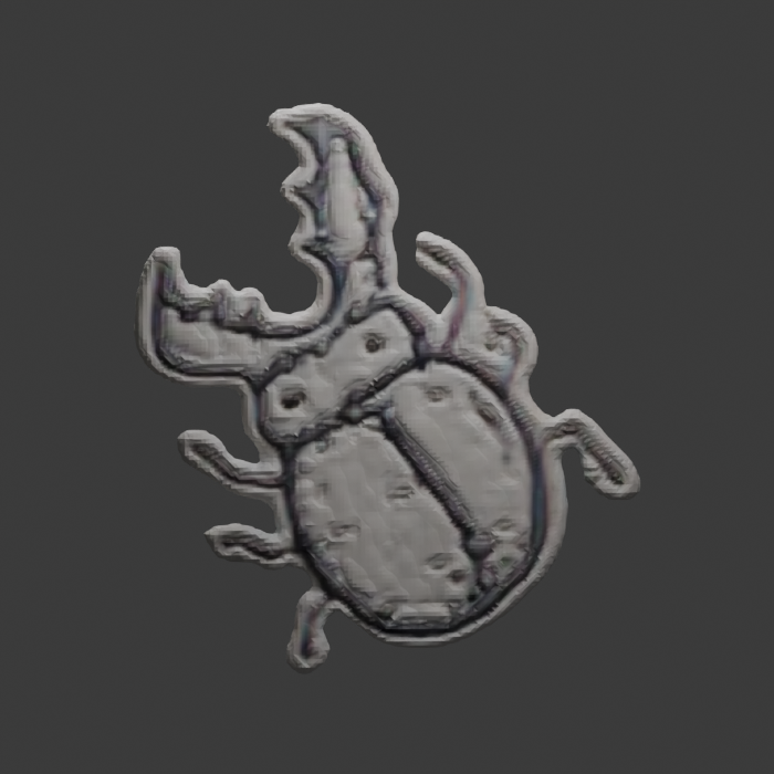 Actual generated antlered beetle front with coarse wing marks
