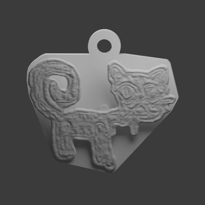 Blocked supported-cat keychain study, actual digital render