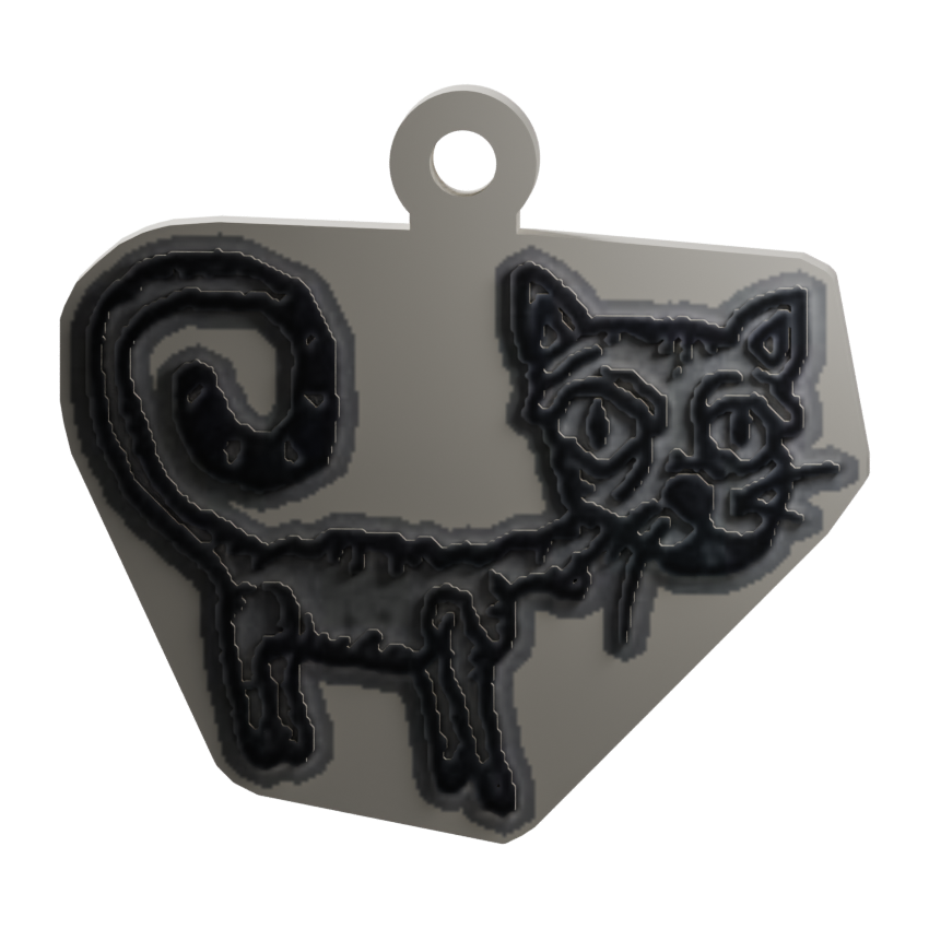 Original cat artwork digitally projected on the keychain