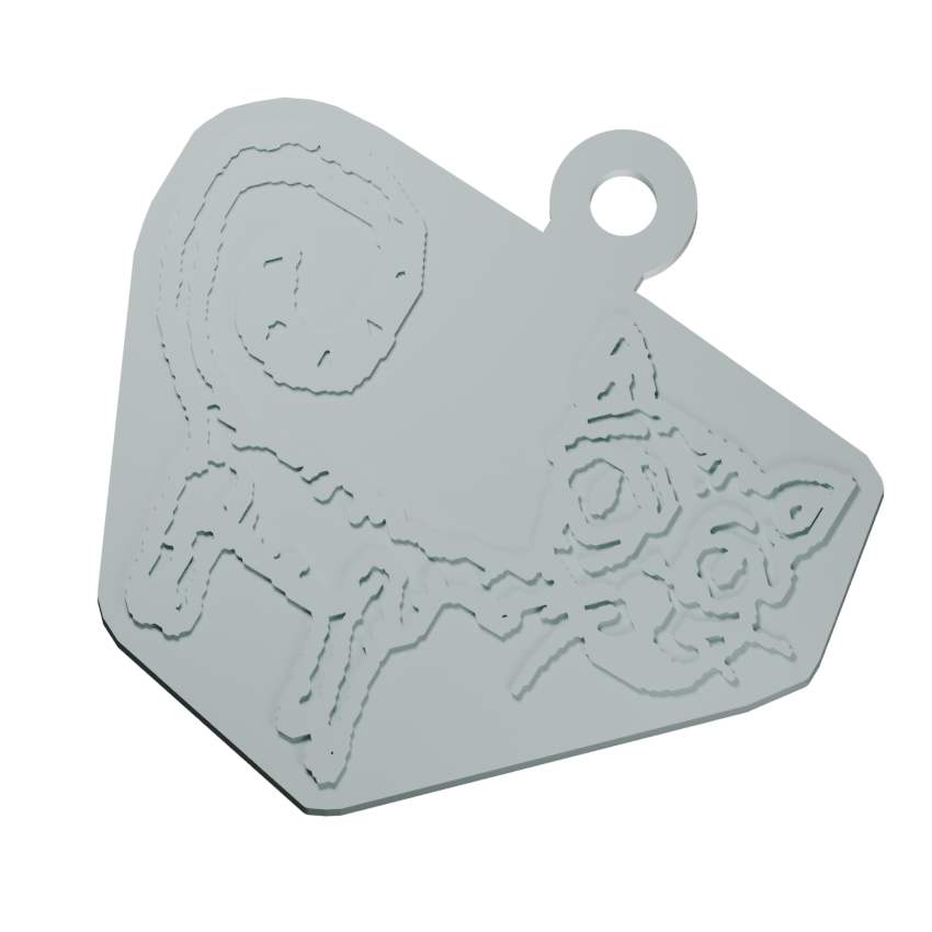Spiral-tailed ink cat · Raised-Art Keychain design preview