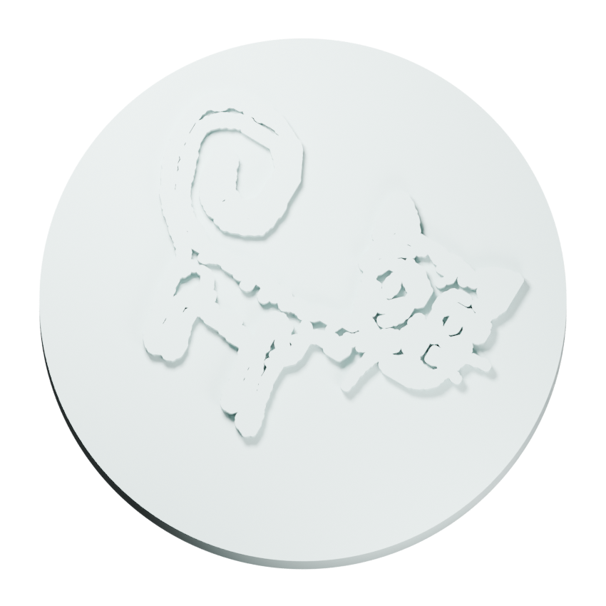 Spiral-tailed ink cat · 25 mm Relief Token design preview