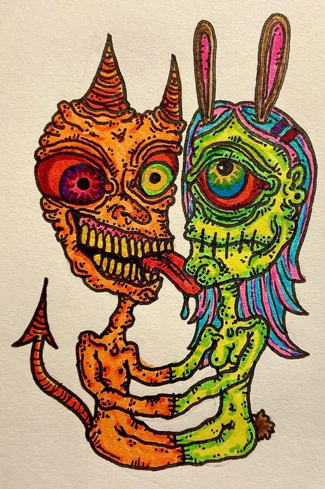 Original art: Horn-and-ear embrace
