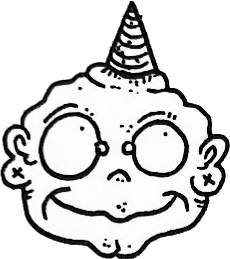 Original hand-drawn art: Upper left rounded horn face