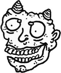 Original hand-drawn art: Middle left grinning horn face