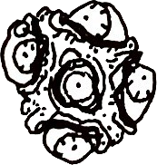 Original hand-drawn art: Lower three eyed creature face