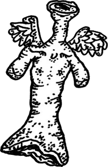 Original hand-drawn art: Small trumpet headed winged figure