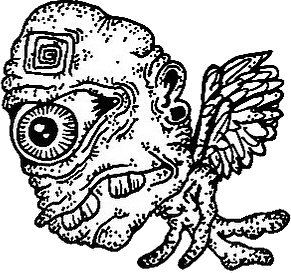 Original hand-drawn art: Upper right winged head