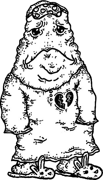 Original hand-drawn art: Left bulky creature