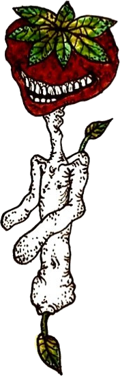Original hand-drawn art: Right strawberry headed figure