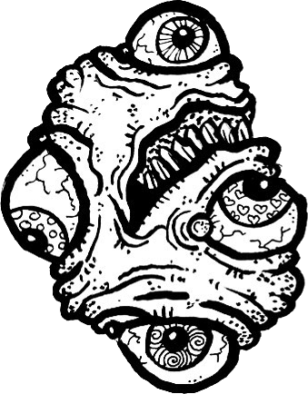 Original hand-drawn art: Left three eyed head