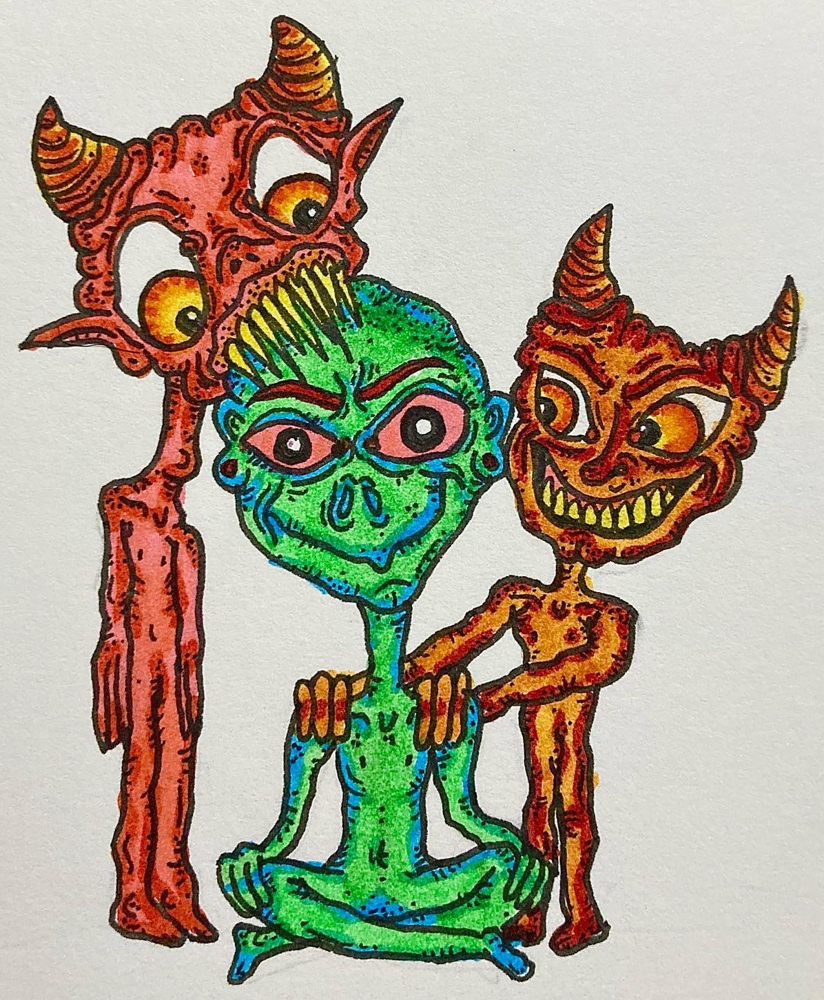 Original art: Three horned friends · complete composition