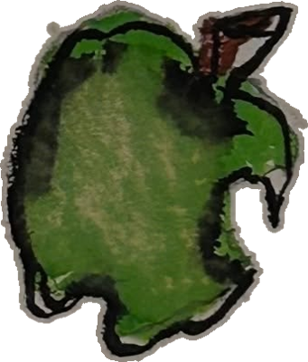 Original art: Bitten green apple