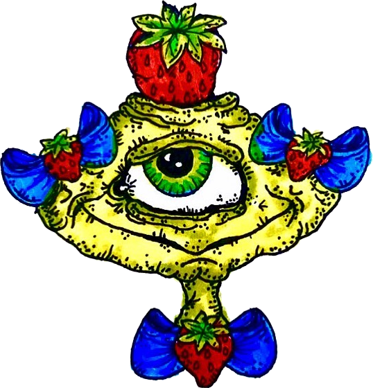Original hand-drawn art: Flower crowned eye creature