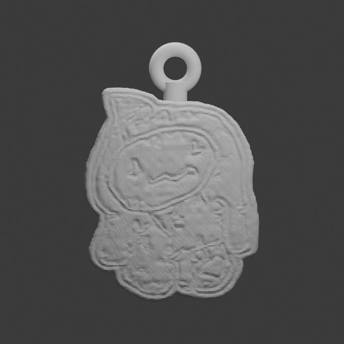 Seated patchwork creature · Keychain design preview