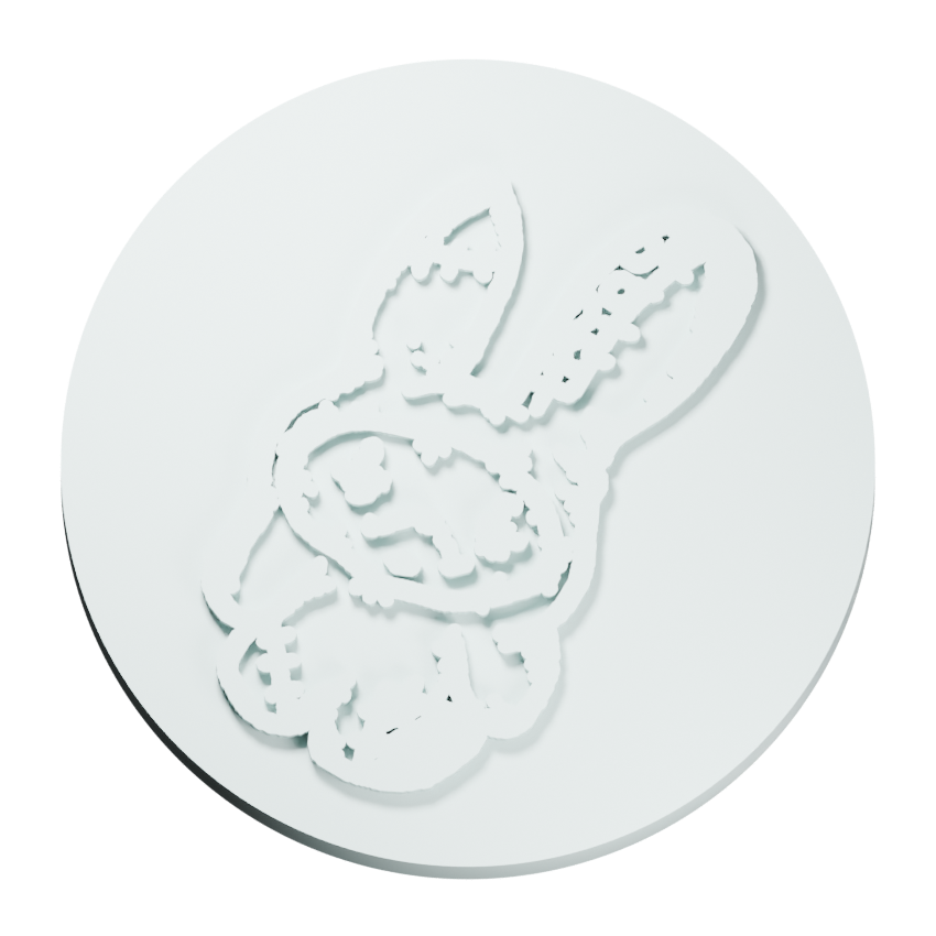 Stitched long-ear rabbit · 25 mm Relief Token design preview