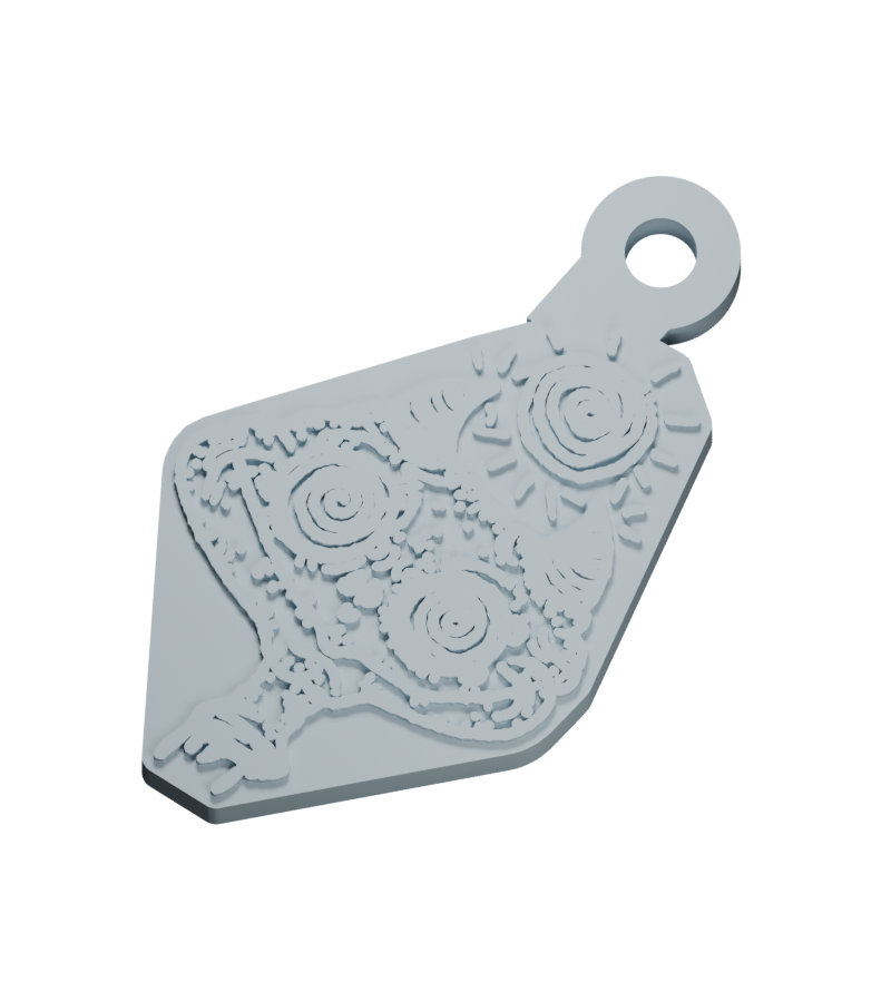 Spiral-crowned horned head · Relief Keychain design preview
