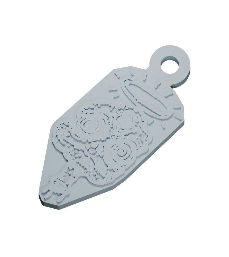Oval-halo spiral head · Relief Keychain design preview