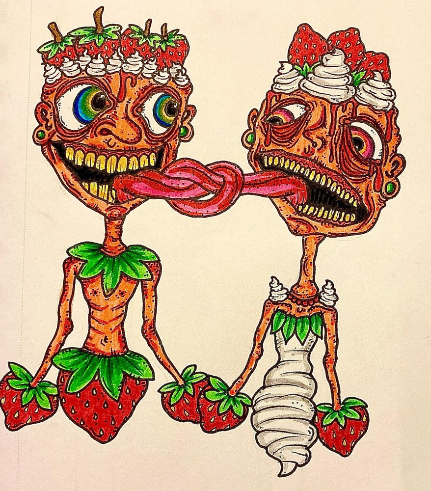 Strawberry tongue-knot pair · clipped source original-art preview