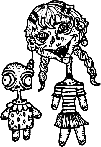 Connected braid and small creature composition · Art Print design preview